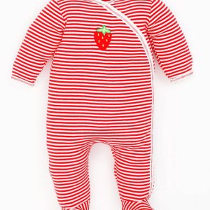 Organic Baby Strawberry Stripe Side Snap Footie