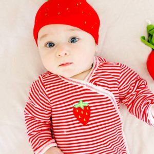 Organic Baby Strawberry Stripe Side Snap Footie