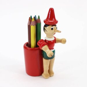 Pinocchio Wooden Pencil Holder with Pencils, Handmade